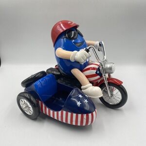 Blue M&M Freedom Rider Motorcycle Sidecar Dispenser‎ Mars Collectible Patriotic